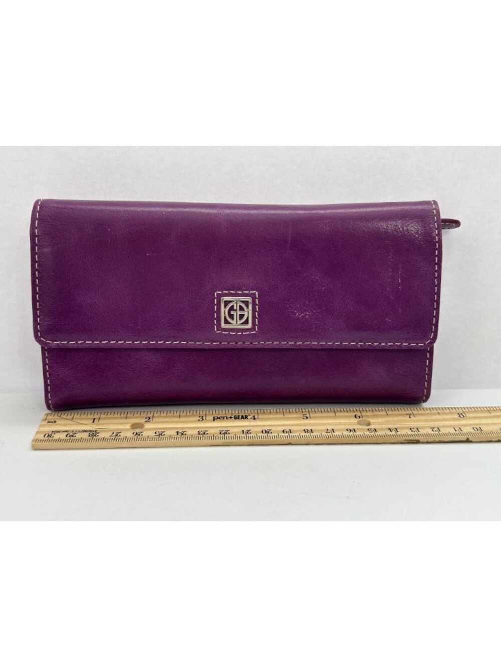 Giani Bernini Purple Leather Wallet Clutch Snap Closure Card Slots Zippered Coin - Picture 9 of 10